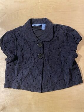 Tara Ryan Black Lace Cropped Jacket with Buttons Large (RE)